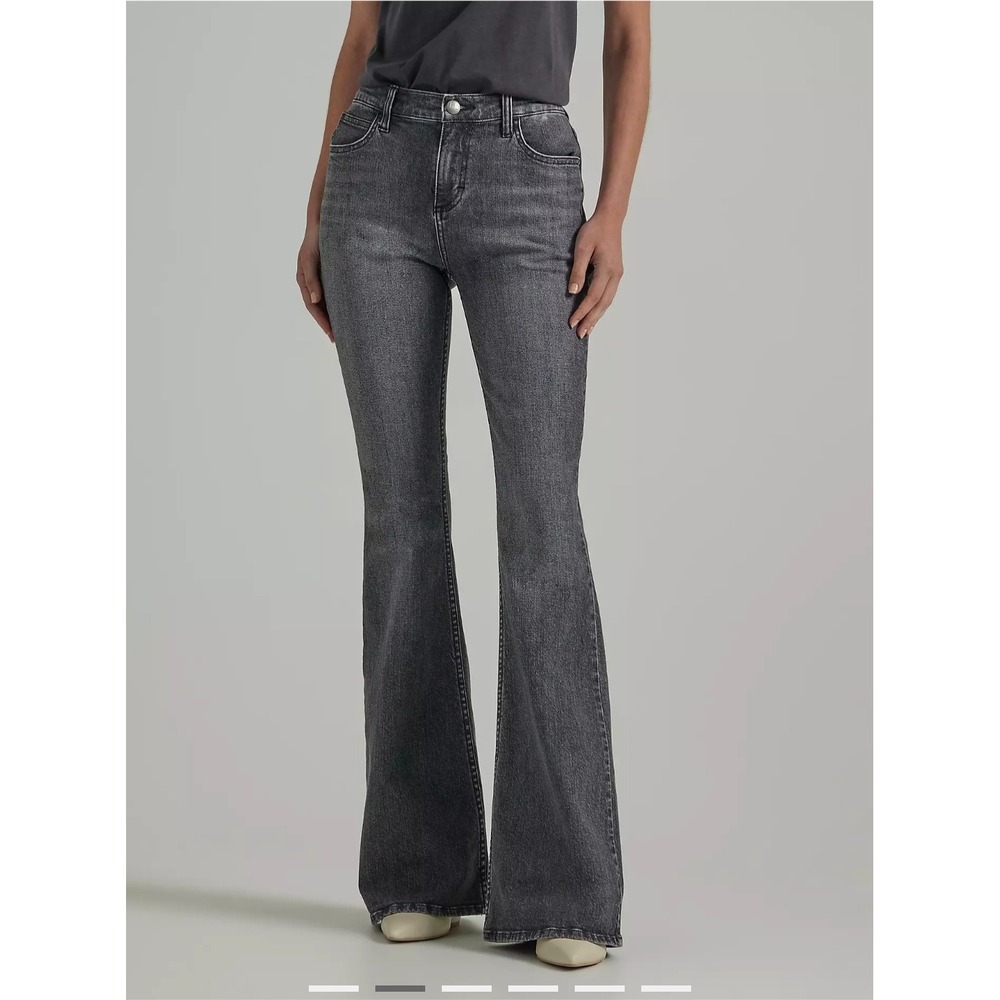 Lee Legendary Flare Jeans Womens 22W Medium Washed Black High Rise Stretch Denim